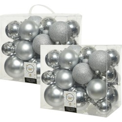 52x stuks kunststof kerstballen zilver 6-8-10 cm glans/mat/glitter - Kerstbal