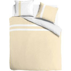 Luxe dekbedovertrek stripe - Egyptisch percal katoen - 240x200/220 - lichtgeel/wit
