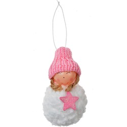 Clayre & Eef Kersthanger Engel Ø 5x9 cm Roze Wit Synthetisch Kerstboomversiering