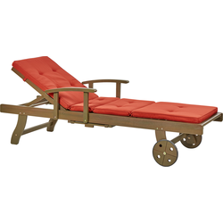 AMANTEA - Ligstoel - Donkere houtkleur/Rood - Acaciahout