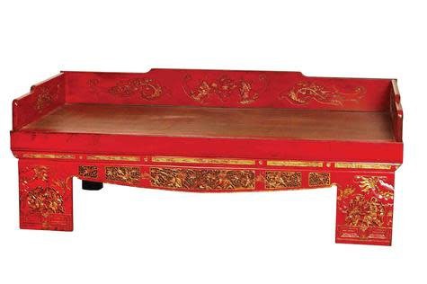 Fine Asianliving Antiek Chinees Opiumbed Handgesneden Rood - 