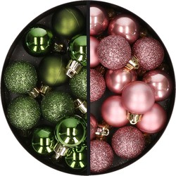 34x stuks kunststof kerstballen groen en oudroze 3 cm - Kerstbal
