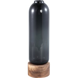 PTMD Fleure Grey glass vase wooden base long L