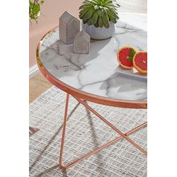 Pippa Design ronde salontafel in marmerlook met koperen frame - wit