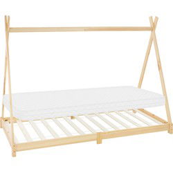 Kinderbed Tipi 90x200 cm van grenenhout incl. matras H-10cm houten bed met lattenbodem ML design
