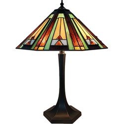 LumiLamp Tiffany Tafellamp  Ø 41x54 cm Groen Bruin Glas Zink Tiffany Bureaulamp