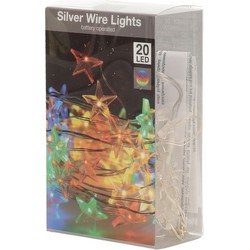 Draadverlichting sterren lampjes aan zilverdraad op batterij gekleurd 20 lampjes 100 cm - Lichtsnoeren