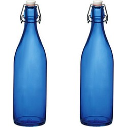 5x stuks blauwe weckflessen/waterflessen met beugeldop 1 liter - Waterflessen
