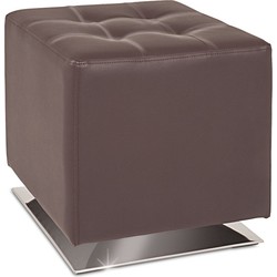 HakuShop Hocker Draaibaar - Taupe Kunstleder - Vierkant - Poef - Chrome voet - 40x40x40cm