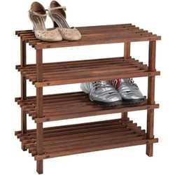 FSC® Dennenhouten Schoenenrek, 4 Verdiepingen voor 12 Paar Schoenen | Schoenenkast | Schoenen Rek | Afm. 54 x 26 x 52 Cm. | Kleur: Donker Dennenbruin