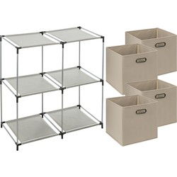 5Five Kastmandjes/opberg mandjes - beige - 4x stuks van 29 Liter - Rekje is 67 x 68 cm - Opbergmanden