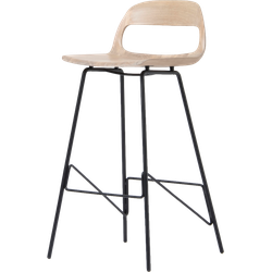 Leina bar chair - barkruk met houten zitting en zwart onderstel - 65 cm