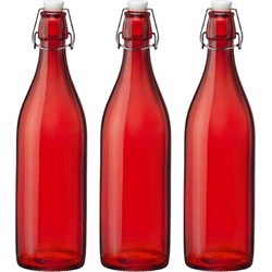 Bormioli rocco set van 4x stuks weckflessen rood beugeldop glas van 1 liter - Weckpotten