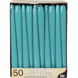 50x stuks dinerkaarsen turquoise blauw 25 cm - Dinerkaarsen