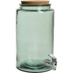 Glazen drank dispenser/watertap met kraantje 5 liter groen transparant gerecycled glas - Drankdispensers