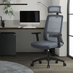 Ergonomische bureaustoel grijs netweefsel met verstelbare armleuningen en hoofdsteun ML design