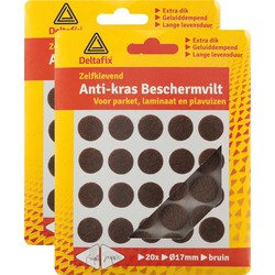 Deltafix Anti-krasvilt - 40x - bruin - 17 mm - rond - zelfklevend - meubel beschermvilt - Meubelviltjes