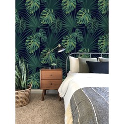 Exotische planten groen zwart 488cm x 244cm Vliesbehang