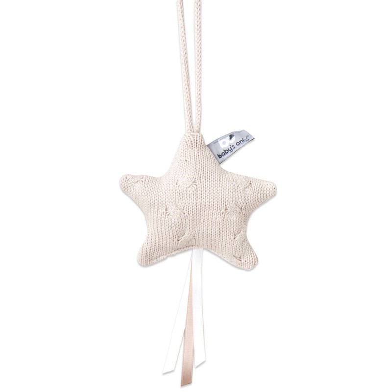 Baby's Only Gebreide decoratie hanger ster Cable - Decoratieve accessoires - Beige - Met ophanglusje - 