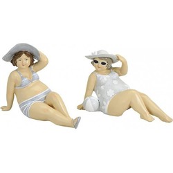 2x Decoratie dikke dames beeldjes 14 cm in bikini en badpak - Beeldjes