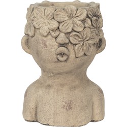 Clayre & Eef Bloempot Binnen Hoofd 17*16*25 cm Grijs Steen Bloemen Plantenpot Decoratie Pot