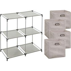 5Five Kastmandjes/opberg mandjes - beige - 4x stuks van 29 Liter - Rekje is 67 x 68 cm - Opbergmanden