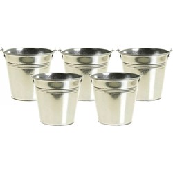 Klein zinken emmertje - 10x - zilver - 15 cm hoog - metaal - bloempot - Emmers