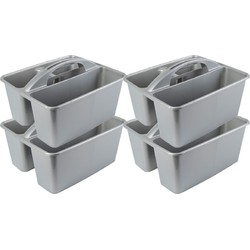 Set van 4x stuks grijze opbergbox/opbergdoos mand met handvat 6 liter kunststof - Opbergbox