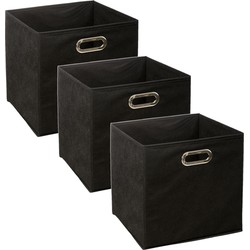 Set van 3x stuks opbergmand/kastmand 29 liter zwart linnen 31 x 31 x 31 cm - Opbergmanden