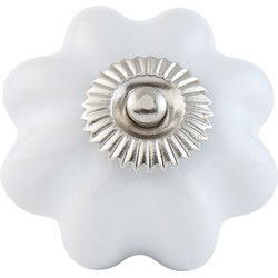 Clayre & Eef Deurknop  Ø 4 cm Wit Zilverkleurig Keramiek Meubelknop