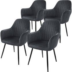 Eetkamerstoel set van 4 met rugleuning en armleuningen Grijze keukenstoel met microvezel fluwelen hoes ML design
