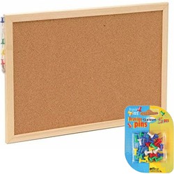 Prikbord incl. 25x punaises gekleurd - 30 x 45 cm - kurk - Prikborden