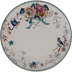 Clayre & Eef Dinerbord  Ø 26 cm Wit Roze Porselein Rond Bloemen Eetbord