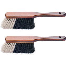 2x stuks houten zachte stoffers/handvegers bruin gelakt met gemixt haar voor binnen - Stoffer en blik