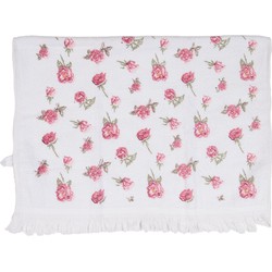 Clayre & Eef Gastendoekje  40x66 cm Wit Roze Katoen Roosjes Toilet Handdoek