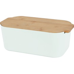 Excellent Houseware Broodtrommel met snijplank - wit - bamboe/kunststof - 33 x 18 x 12 cm - Broodtrommels