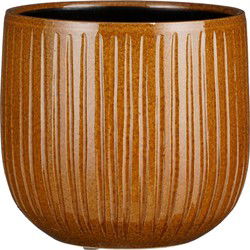 Mica Decorations Plantenpot - keramiek - okergeel glans - D21/H19 cm - Plantenpotten