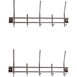 2x Zilveren garderobekapstokken / jashaken / wandkapstokken metaal 5-haken 16,5 x 3,8 cm - Kapstokhaken