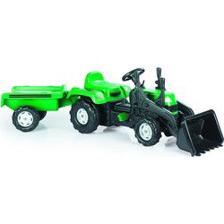 Dolu Pedaal Trekker Graafmachine + Aanhanger Groen