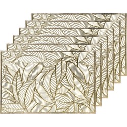 6x Placemat/onderzetter goud 30 x 45 cm bladeren motief - Placemats