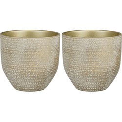 Mica Decorations Plantenpot - 2x - champagne-wit - 20x18 cm - Plantenpotten