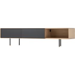 Fina lowboard houten tv meubel whitewash - met nero linoleum - 200 x 45 cm