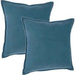 Atmosphera Bank/sierkussens huiskamer Sophia - 2x - 45 x 45 cm - blauw - polyester - met rits - Sierkussens