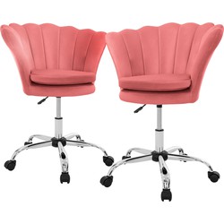 Bureaustoel set van 2 met wielen en rugleuning schelpdesign 68x68 cm roze fluweel metalen frame ML-Design