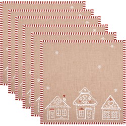 Clayre & Eef Servetten Katoen Set van 6  40x40 cm Bruin Katoen Gingerbread house