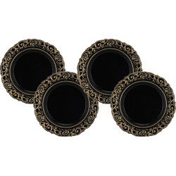 Kaarsenborden/onderborden - 4x - rond - zwart - kunststof - D36 cm - Onderborden