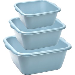 Afwasbak teil - set van 3 formaten - 10 en 15 en 20 liter - licht blauw - kunststof - Afwasbak