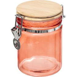 Voorraadbus/voorraadpot 0,75L glas koraal oranje met bamboe deksel en beugelsluiting - Voorraadpot