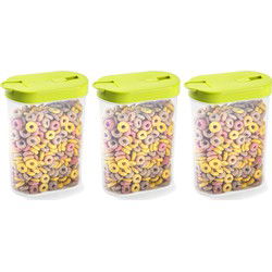 Plasticforte Voedselcontainer strooibus - 3x - groen - inhoud 1 liter - kunststof - 15 x 7 x 19 cm - Voorraadpot