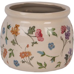 Clayre & Eef Bloempot Ø 12x10 cm Beige Keramiek Bloemen